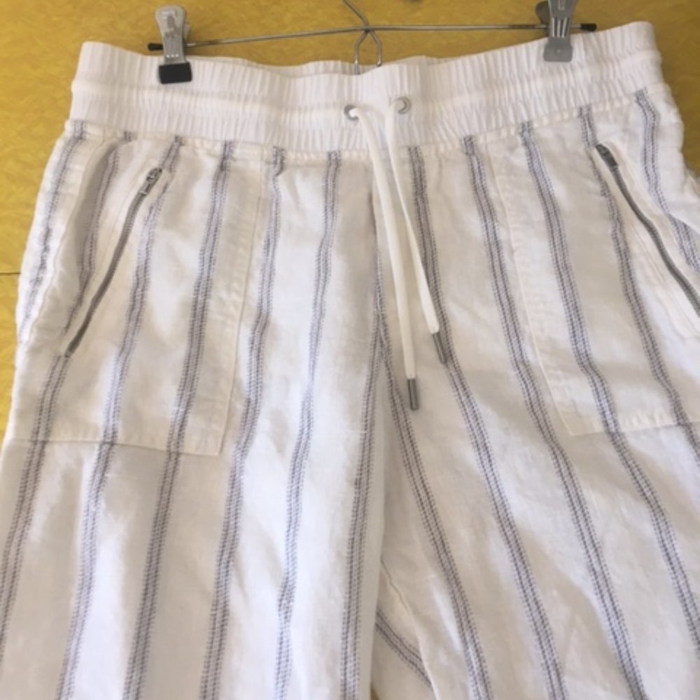 Athleta Linen Drawstring Pants, Striped, Size 12